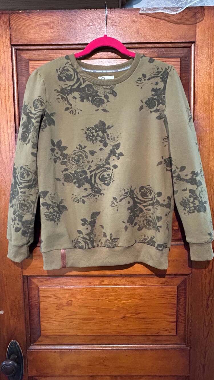 Ampersand Avenue Olive Green Floral Print Pullover Sweatshirt Size S